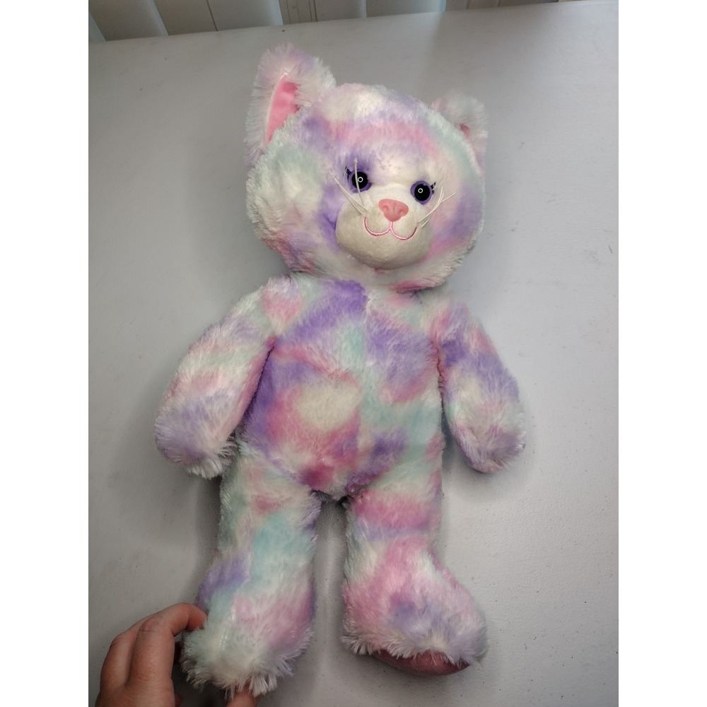 Build a Bear Workshop Tie Dye Cat Toy Purple Pink Blue White‎ Stuffed Animal